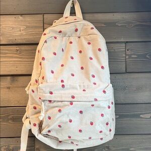Strawberry corduroy Cream Backpack
